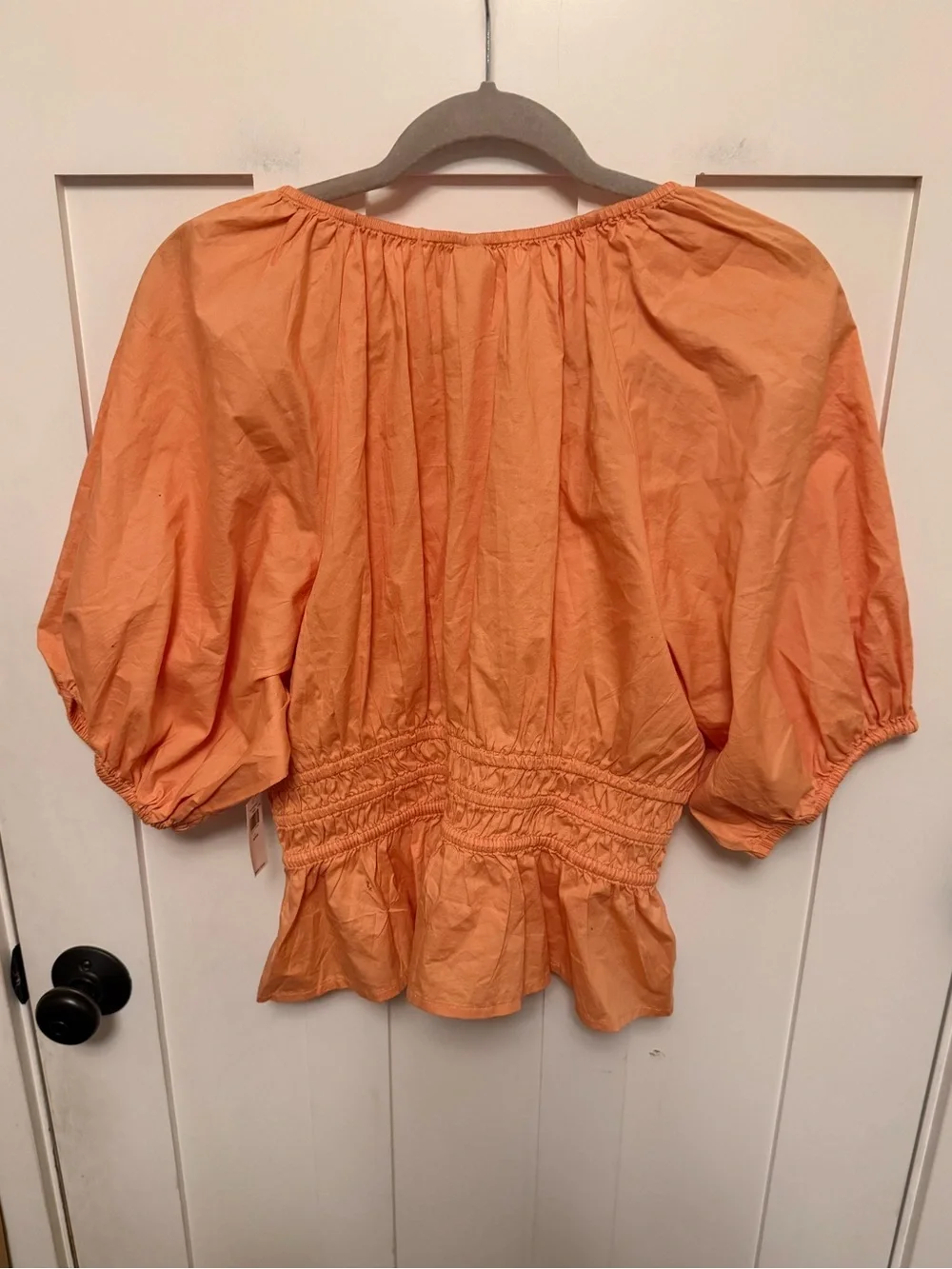 Old Navy Smocked V-Neck Peplum Top Puff Sleeve Orange NWT Size Large Petite